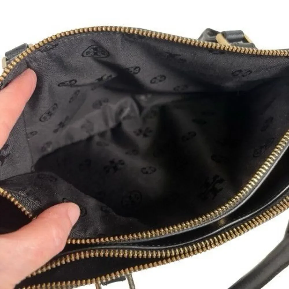 Tory Burch Robinson Black Wild Stitch Leather Double Zip Tote Shoulder Bag Purse